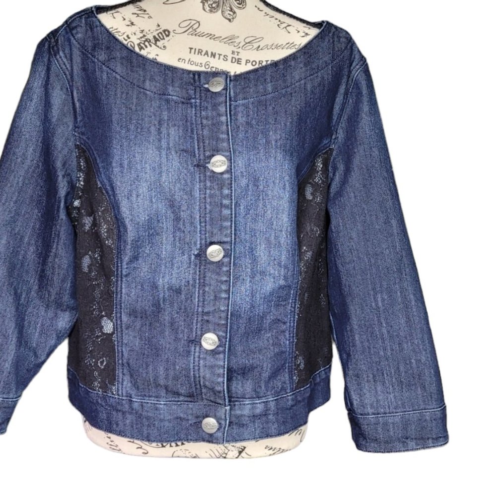 Religious Saint Mary Denim Jacket Refashioned Hand Crafted - Picture 3 of 7